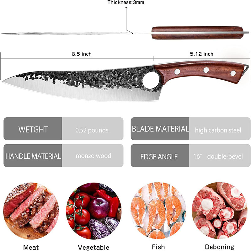 Ds-2558 High Carbon Forged Butcher Filet Knife Chef Bread Carving Steak Vegetable Pakka Wood Handle Stainless Steel Butcher Kitchen Knife
