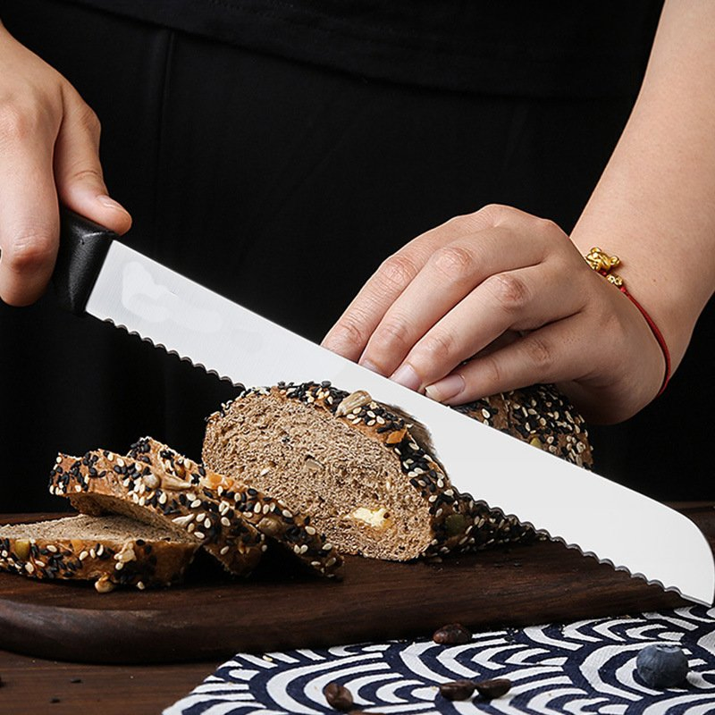 Black Handle 10 Inch Wide Wavy Edge Bread Knife Bread Cake Knives