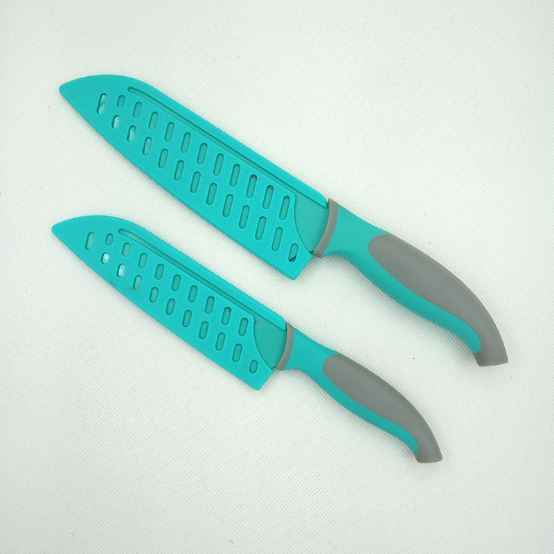 2-PCS Santoku Colored Stainless Steel Kitchen Chef Knife with PP Blade Guard