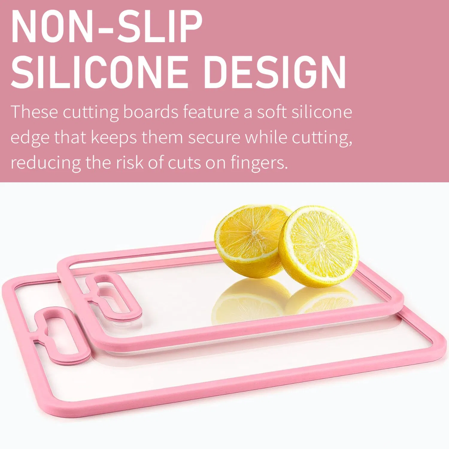 Tempered Glass Cutting Board with Non-Slip Silicone Edge, Antibacterial Easy Clean Kitchen Chopping Board Pink