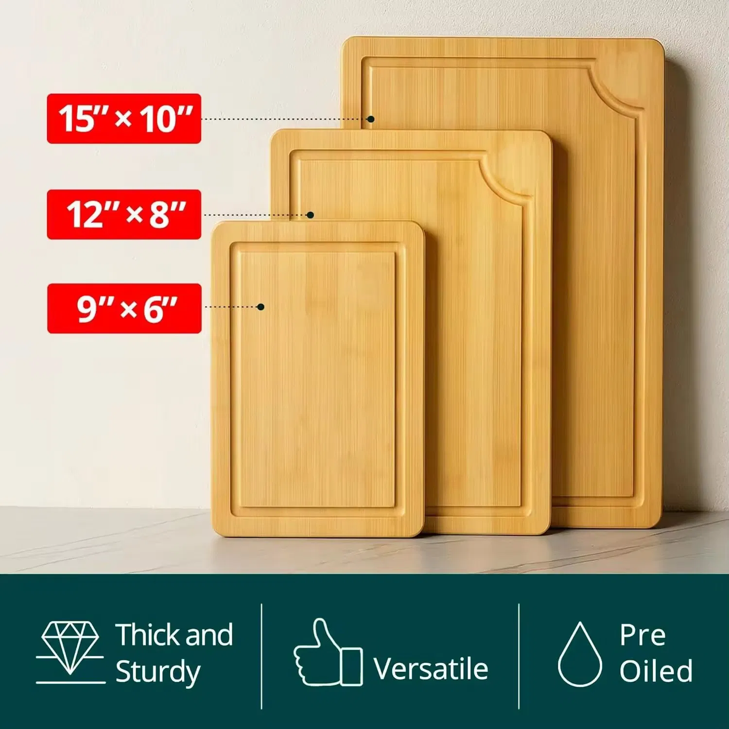 Custom Kitchen Wood Bamboo Chopping Board Cutting Block Set of 3