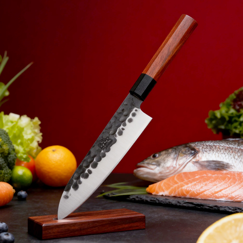 DS-98SFH-SR 7 Inch German Stainless Steel Forged Blade Kitchen Santoku Knife with Ebony Rosewood Handle Japanese Chef Knife