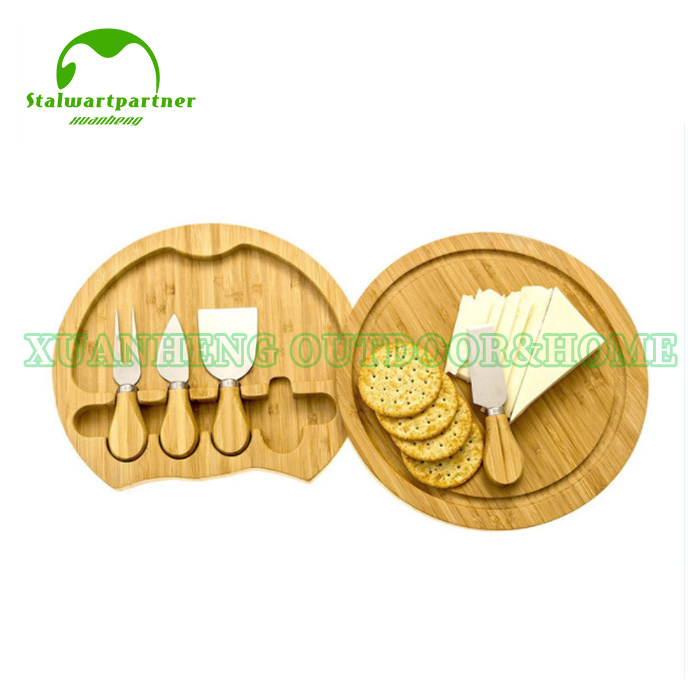Customized Natural Kitchen Bamboo Cheese 4 Utensils Chopping Board Bamboo Cutting Board with Drawers