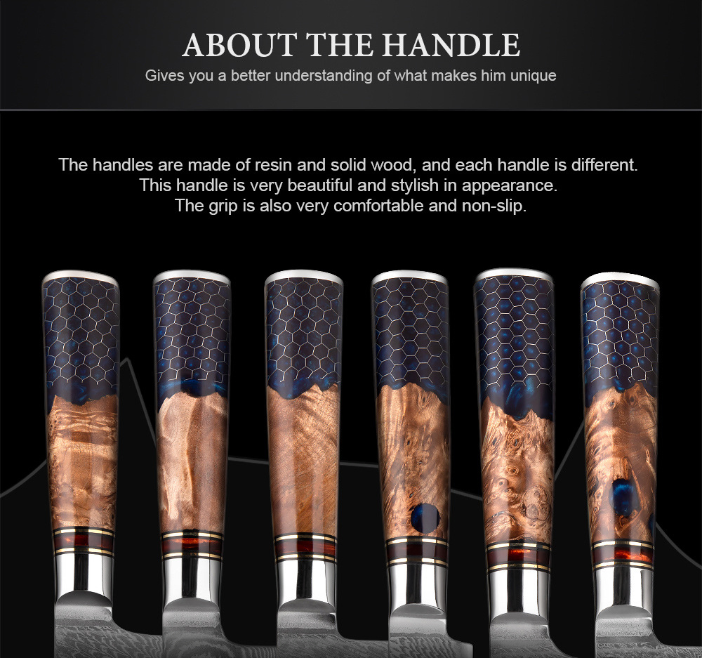 Elegant Blue Resin Damascus Chef's Knife Set for Chefs