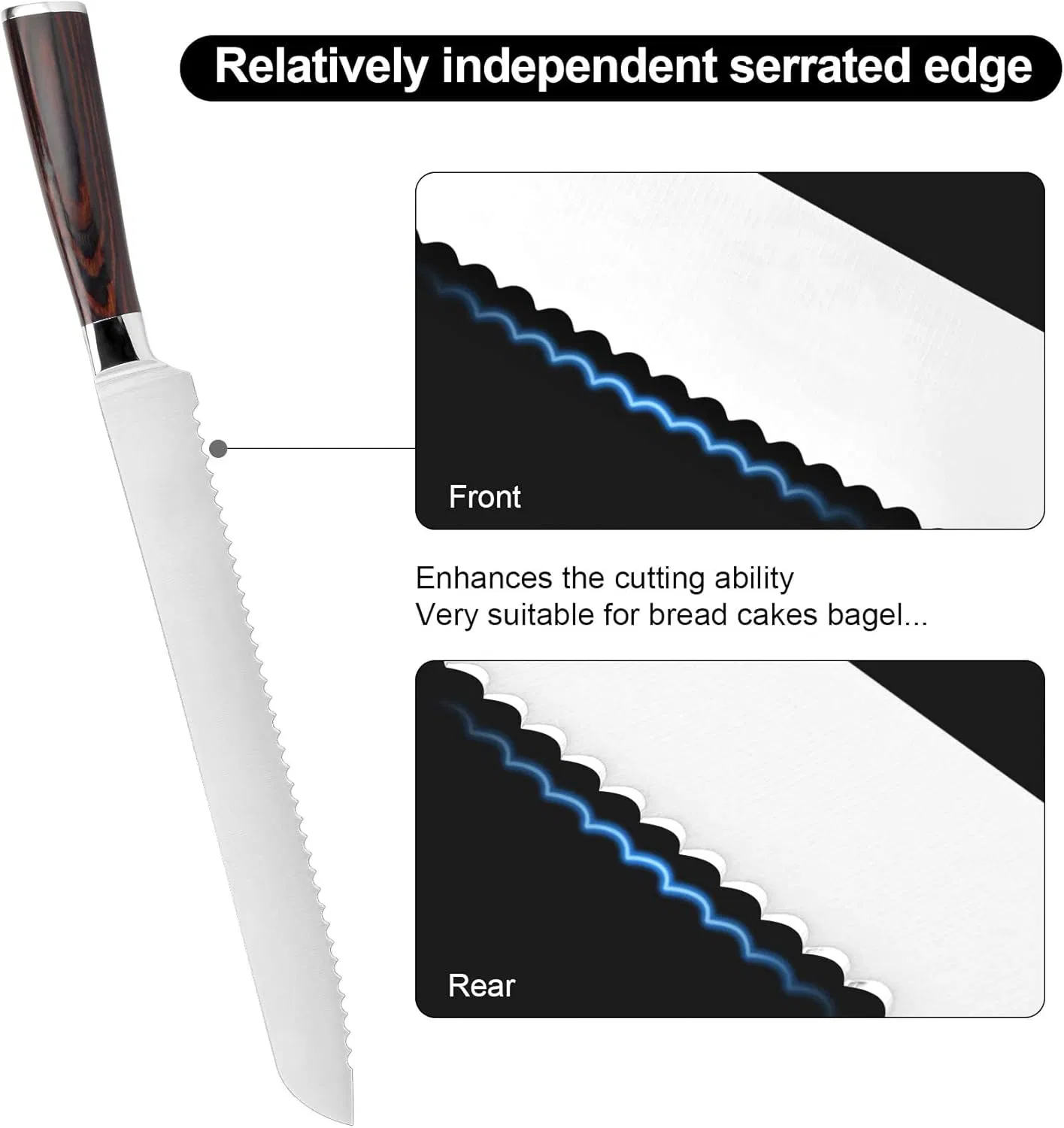 Ds-2408 Bread Knife Stainless Steel Serrated 8 Inch Bread knives for Homemade Bread Sourdough, Blade Razor Sharp and Wavy Edge Bread Cutter