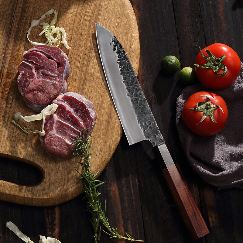 Ds-2644B Professional Japanese Knife 7 Inch Santoku Knife Hand Forged Kitchen Knife 3 Layers Steel Chef Knife