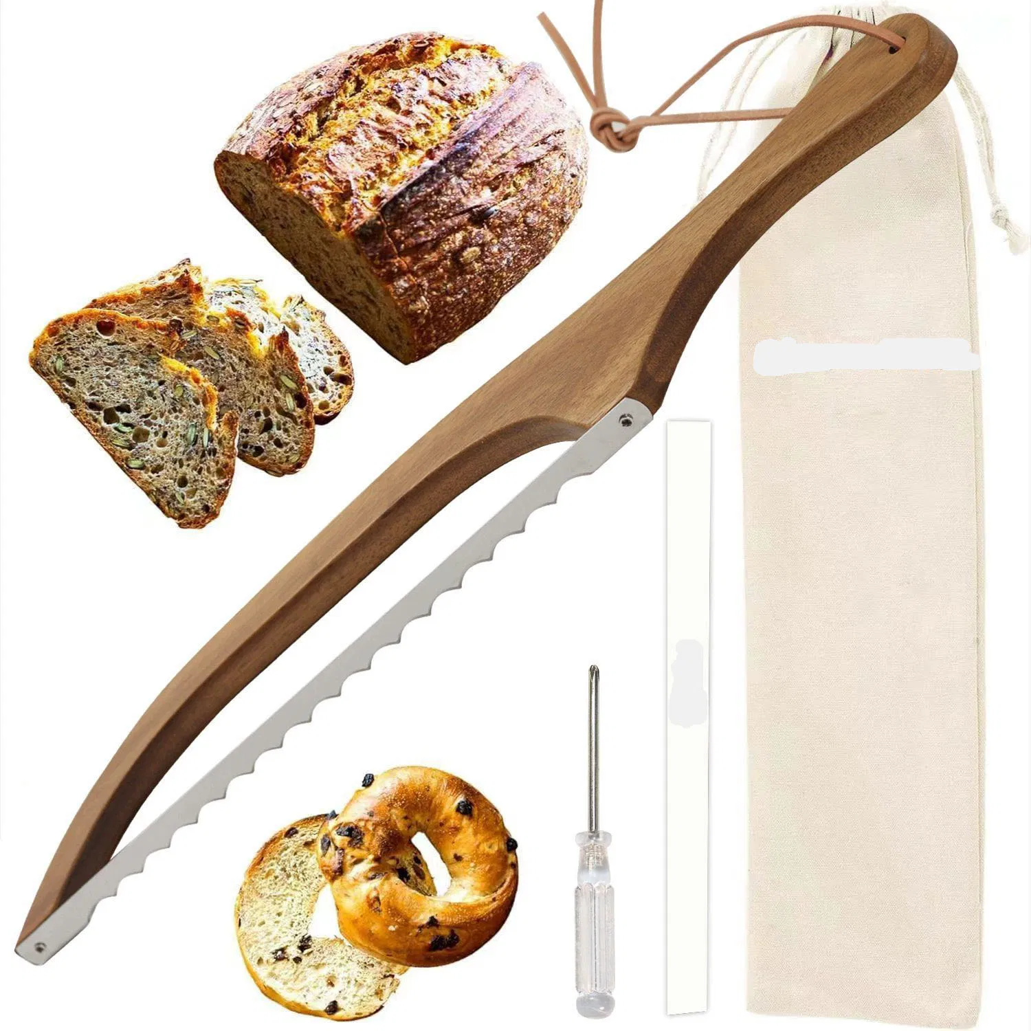 Baguette Toast Cutting Baking Knife with Wooden Handle for Kitchen Bread Shop Restaurants
