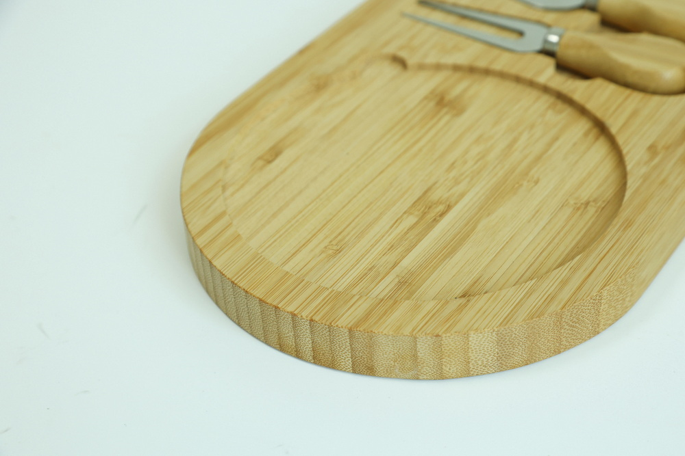 Oval Shape 3 Piece Bamboo Cheese Cutting Board with Inner Glass Board