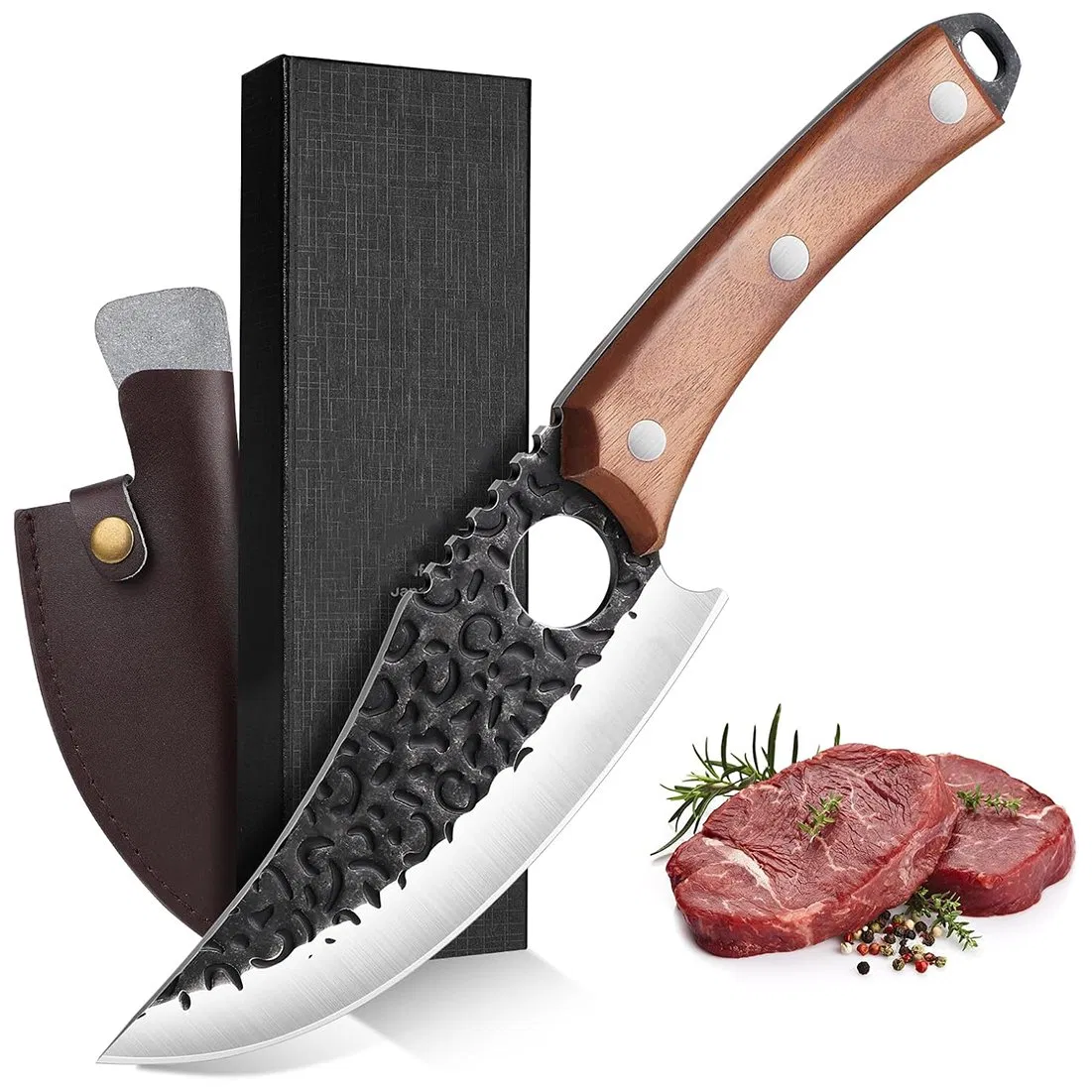 DS-2921R Huusk Viking Knife, Chef Knives Hand Forged Full Tang Boning Knives with Sheath Japanese Butcher Meat Cleaver Kitchen Japan Knives Caveman Knife