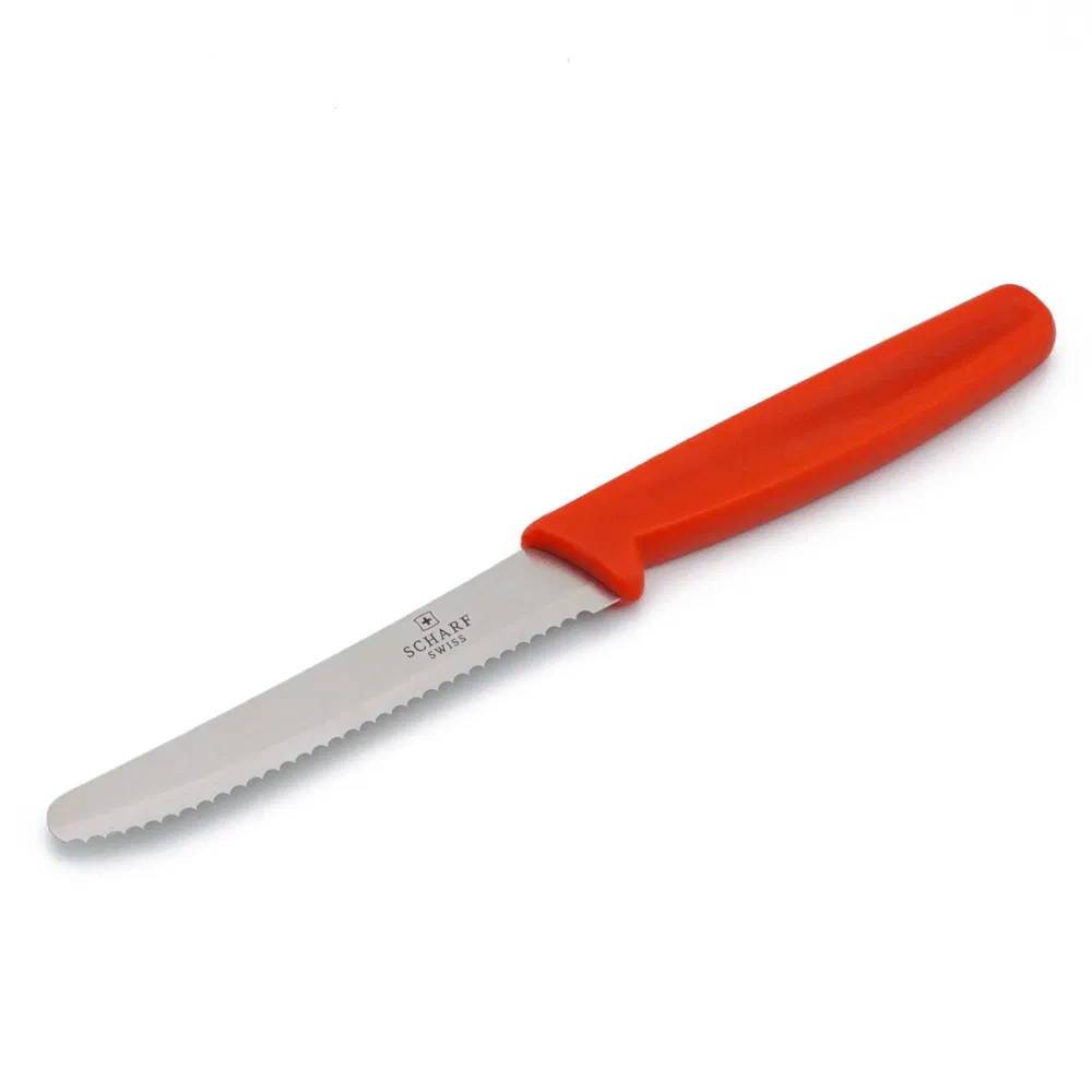 4 Inch Round Serrated Blade Paring Knife Red Handle