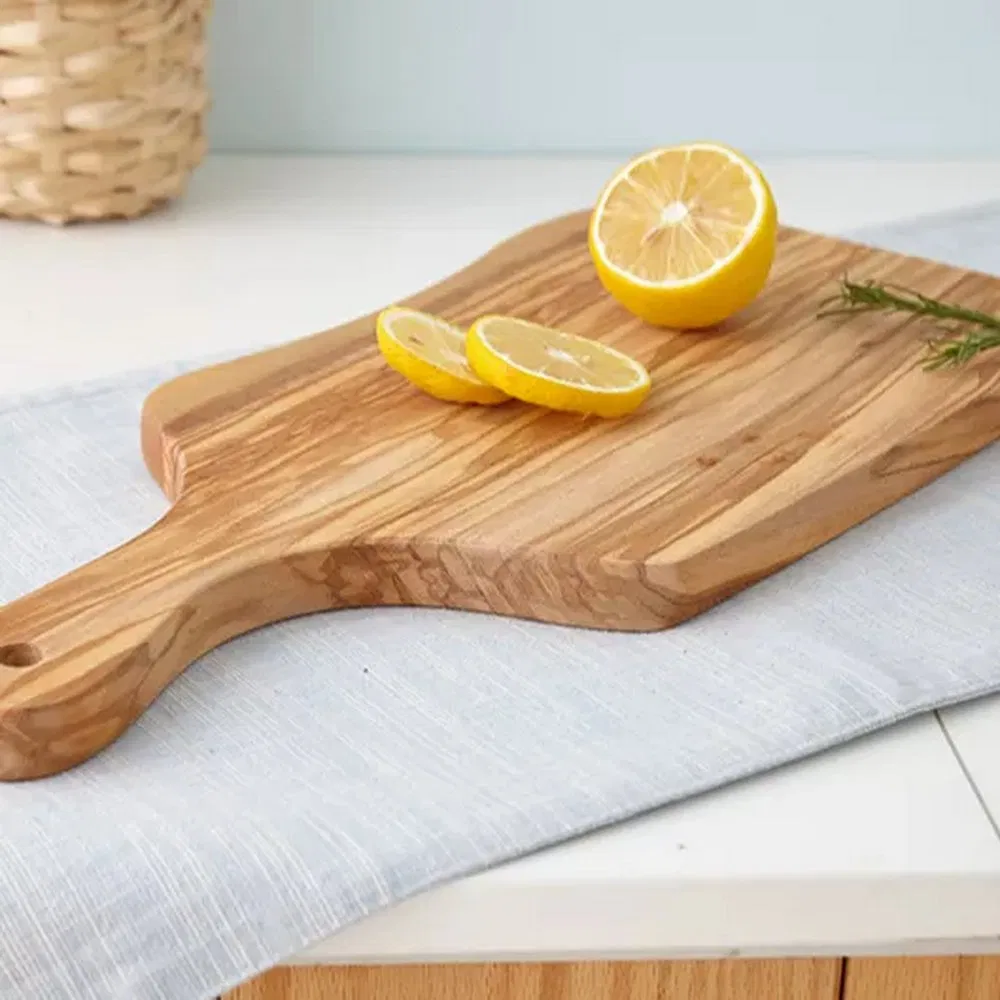 Irregular Shape Olive Wood Cutting Board with Handle for Cheese