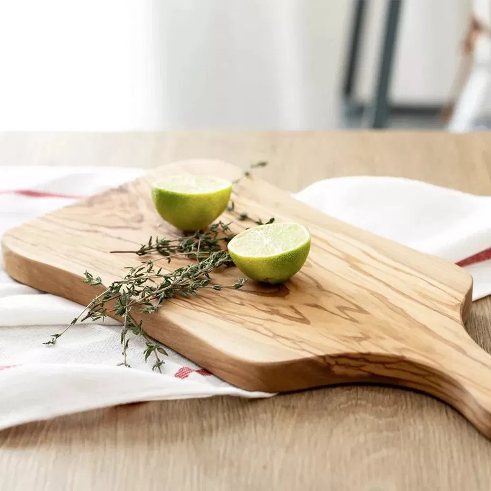 Irregular Shape Olive Wood Cutting Board with Handle for Cheese