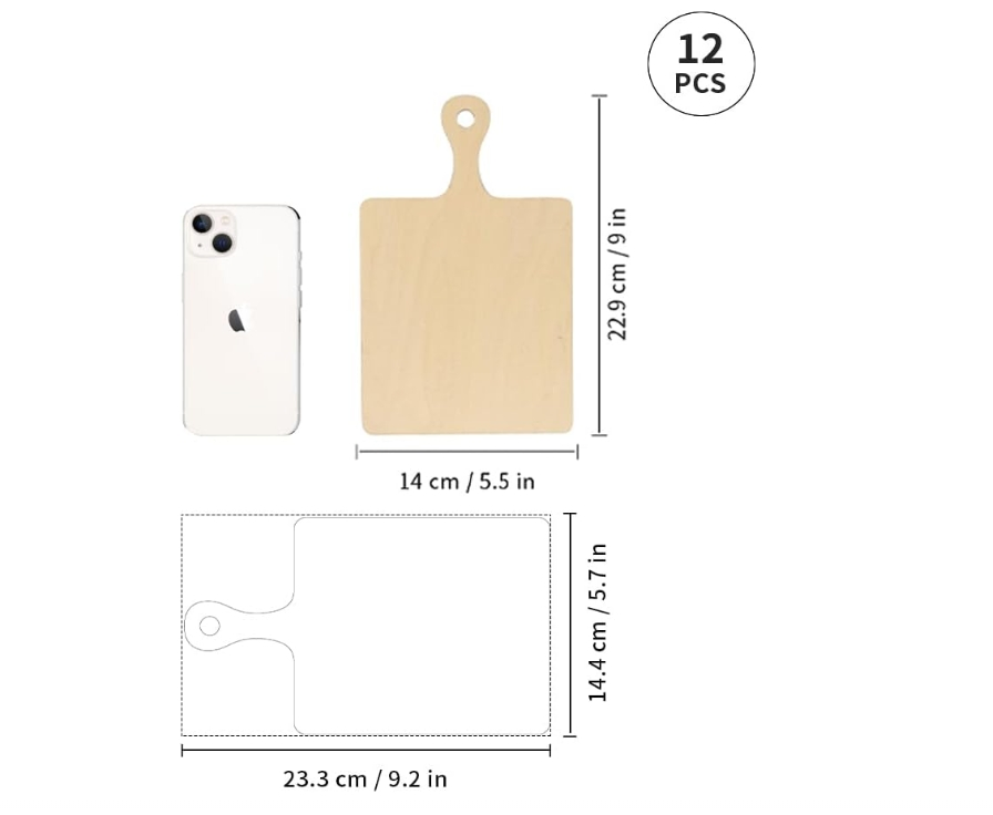 Pyd Life 12 Pack Plywood Sublimation Cutting Board Blanks with Handle 9 X 5.5 Inch, Rectangle Wood Chopping Board for Sublimation DIY Craft