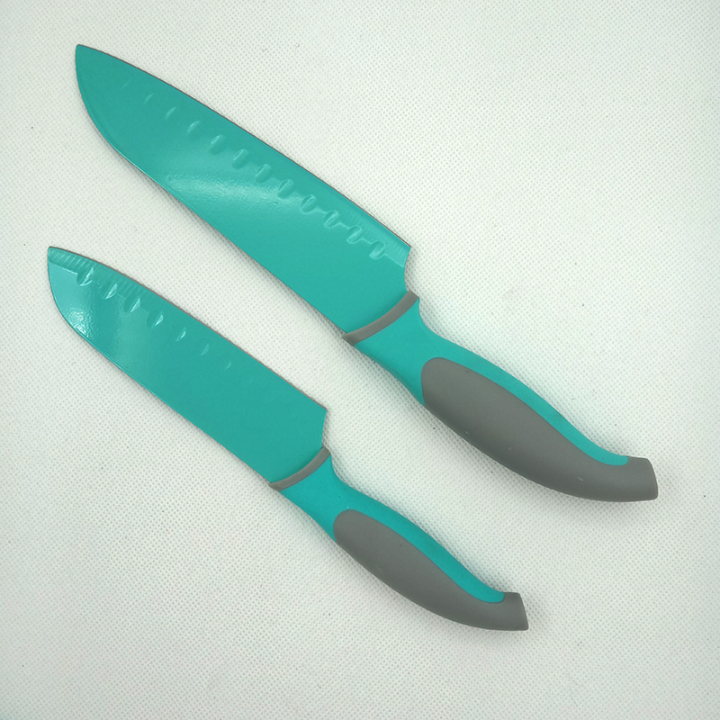 2-PCS Santoku Colored Stainless Steel Kitchen Chef Knife with PP Blade Guard