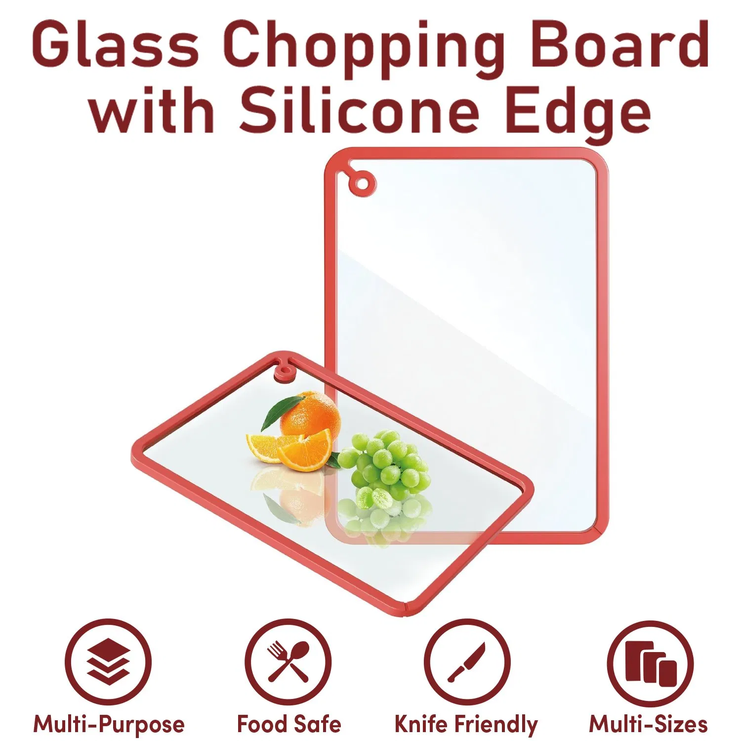 Tempered Glass Cutting Board with Non-Slip Silicone Edge, Antibacterial Easy Clean Kitchen Chopping Board for Fruits Vegetables