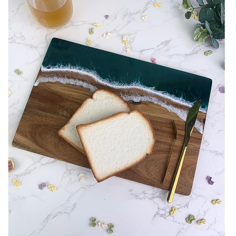 Acacia Wood and Resin Epoxy Charcuterie Cutting Board Wood Ocean Wave Resin Cheese Board