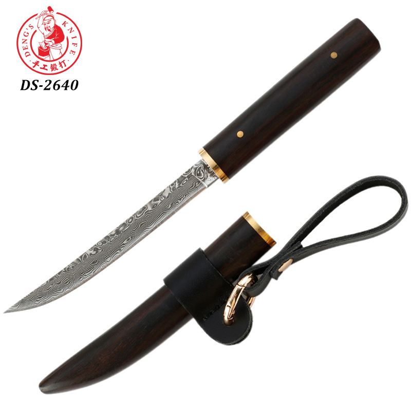 Ds-2640 Paring Knife 3.5 Inch Damascus Steel Knife Small Utility Knife Ebony Handle Pocket Knife BBQ Meat Knife for Camping