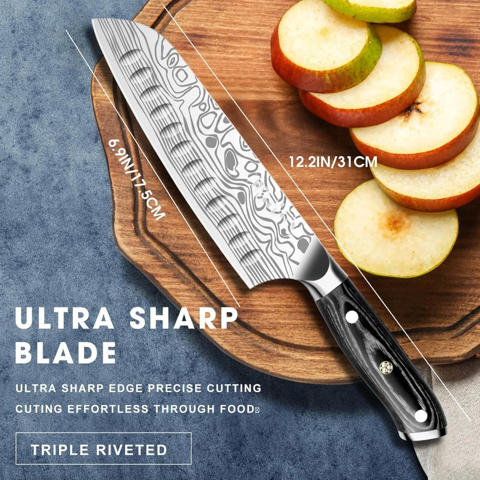 Ds-2407 Santoku Knife 7 Inch Ultra Sharp Asian Knife Japanese Chef Knife, German Stainless Steel Butcher Kitchen Knife