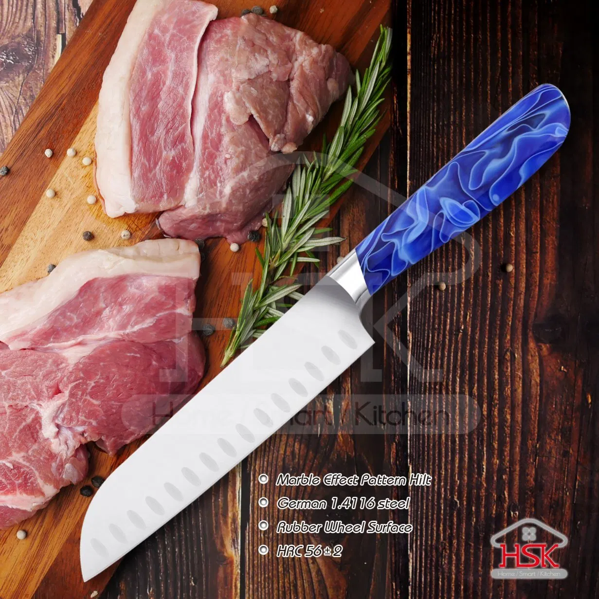 7" Forged Santoku Knife German Steel Acrylic Hilt Chef Knife