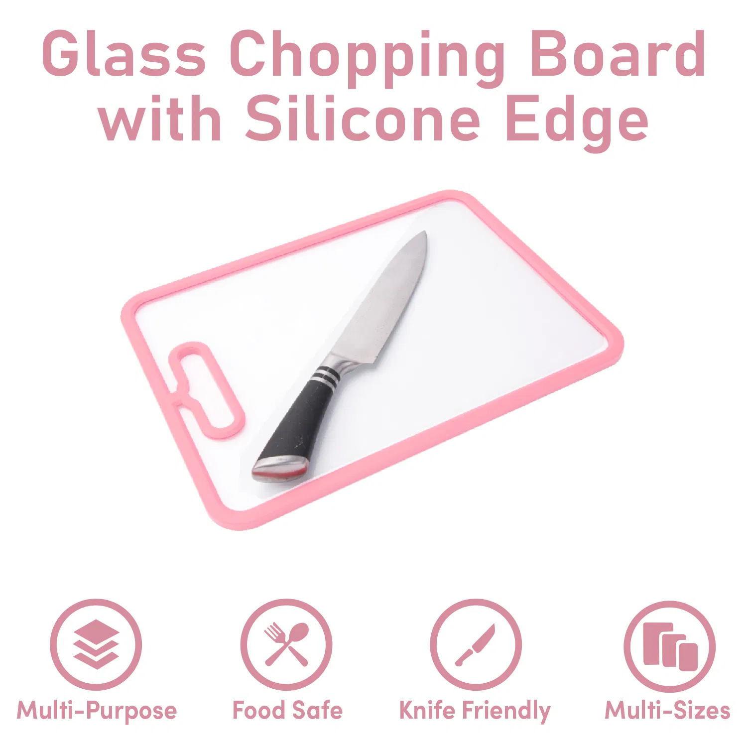 Tempered Glass Cutting Board with Non-Slip Silicone Edge, Antibacterial Easy Clean Kitchen Chopping Board Pink