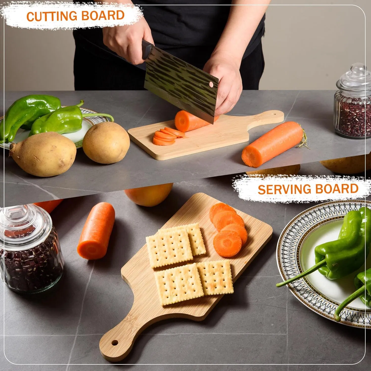 6 PCS Thicken Bamboo Cutting Board Customized Wood Chopping Board for Cheese, Bread, Vegetables &amp; Fruits