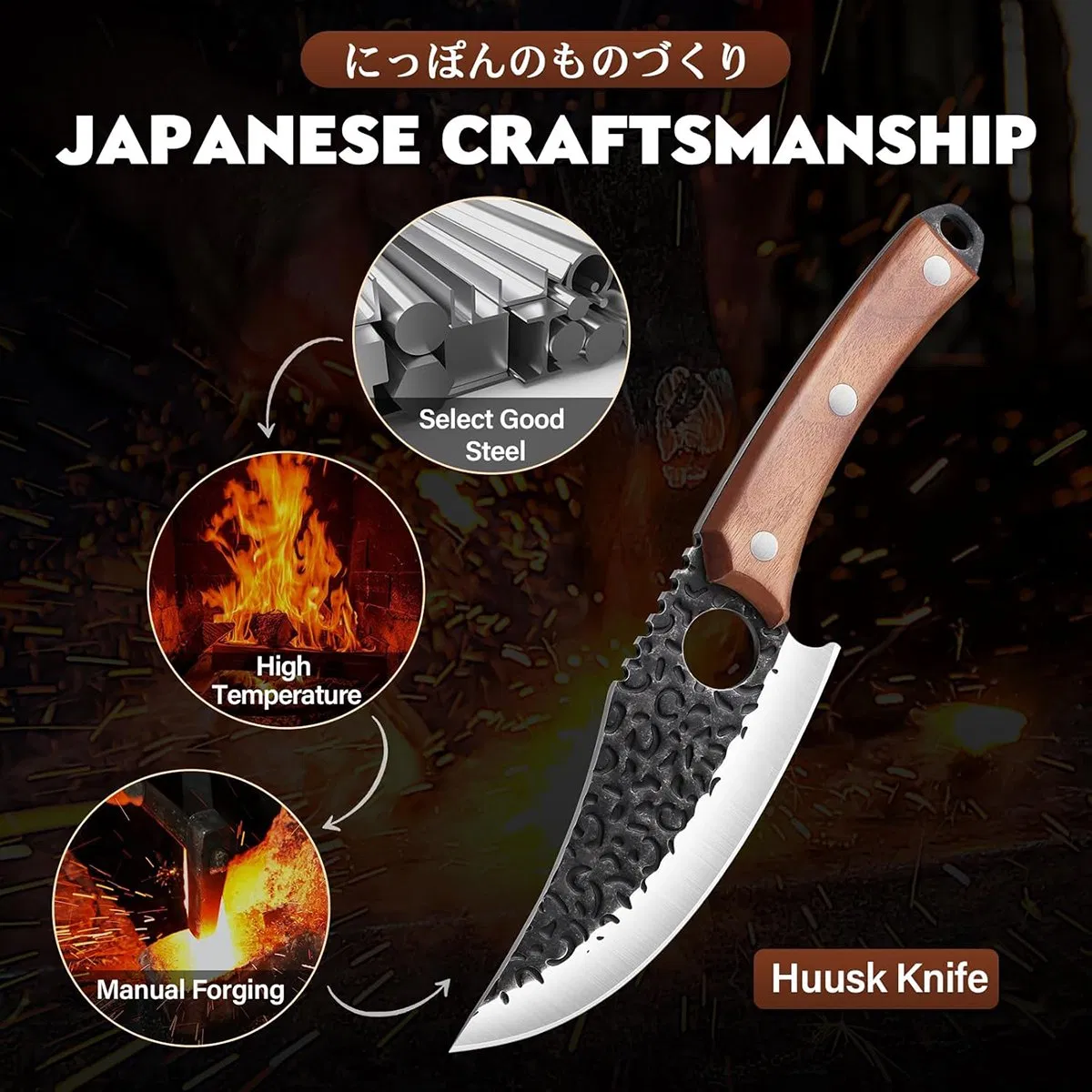 DS-2921R Huusk Viking Knife, Chef Knives Hand Forged Full Tang Boning Knives with Sheath Japanese Butcher Meat Cleaver Kitchen Japan Knives Caveman Knife
