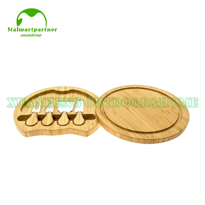 Customized Natural Kitchen Bamboo Cheese 4 Utensils Chopping Board Bamboo Cutting Board with Drawers