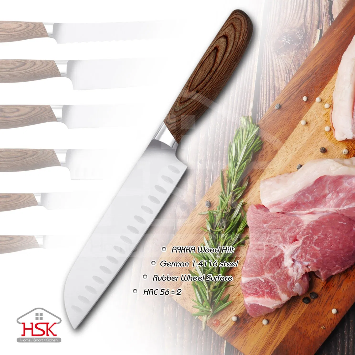 7" Forged Santoku Knife German 1.4116 Steel Pakka Wood Hilt Cutlery