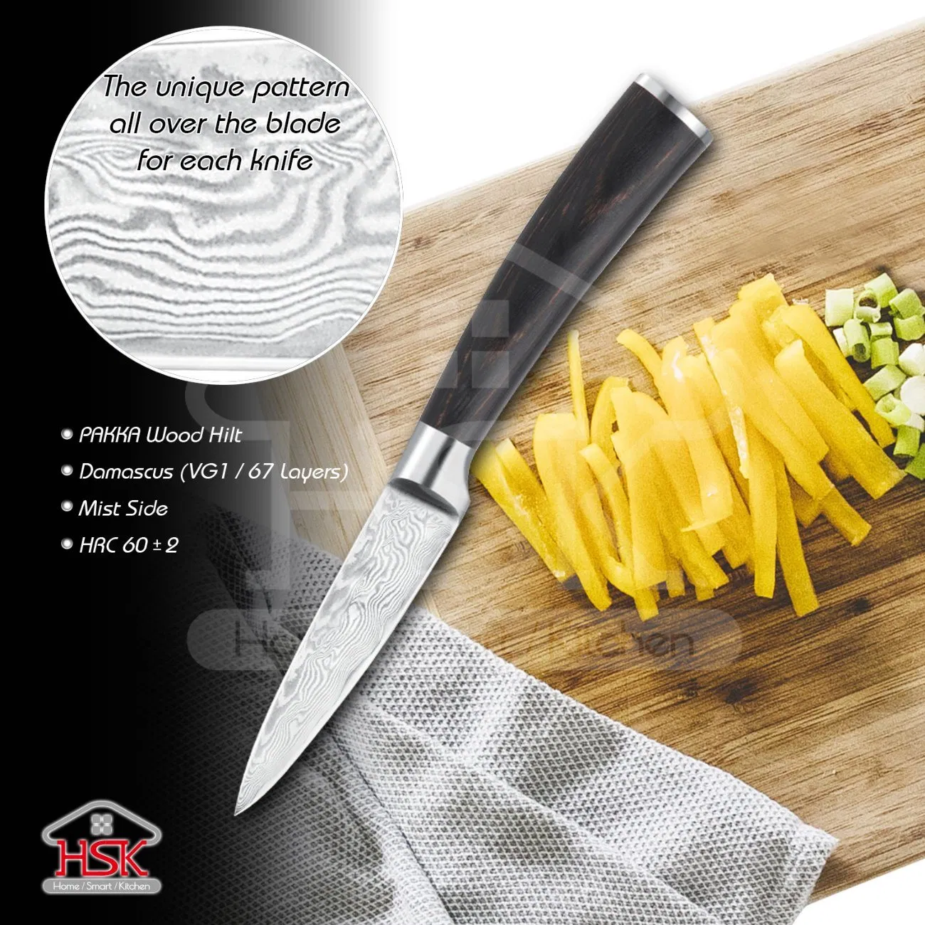 7" Damascus Santoku Knife with Pakka Wood Hilt Cleaver