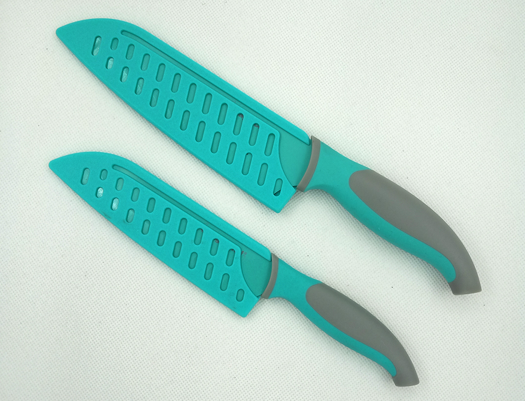 2-PCS Santoku Colored Stainless Steel Kitchen Chef Knife with PP Blade Guard