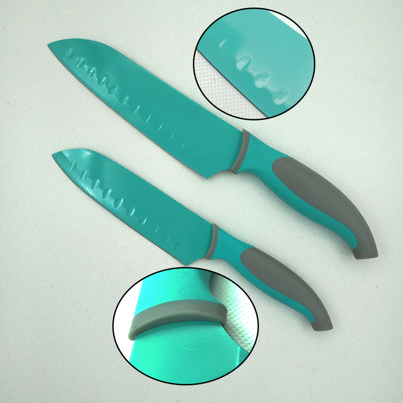 2-PCS Santoku Colored Stainless Steel Kitchen Chef Knife with PP Blade Guard