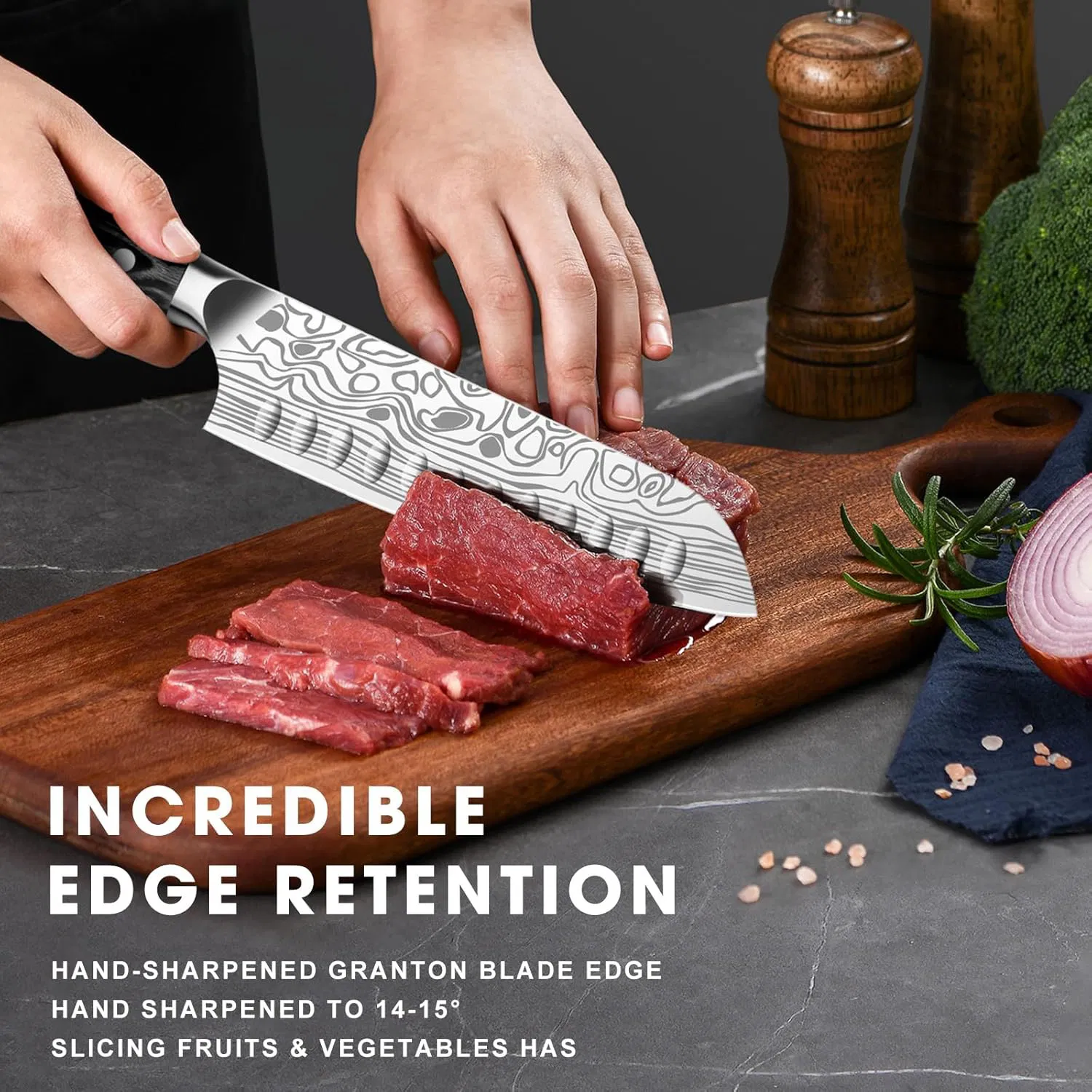 Ds-2407 Santoku Knife 7 Inch Ultra Sharp Asian Knife Japanese Chef Knife, German Stainless Steel Butcher Kitchen Knife