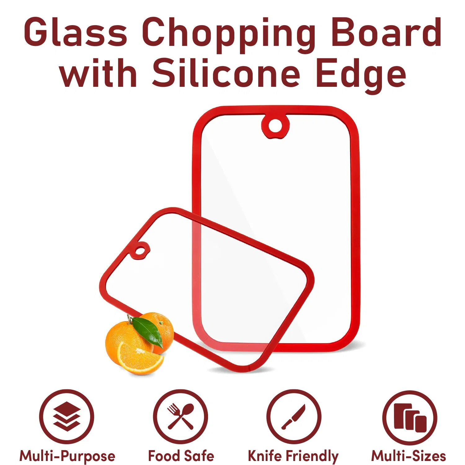 Tempered Glass Cutting Board with Non-Slip Silicone Edge, Antibacterial Easy Clean Kitchen Chopping Board