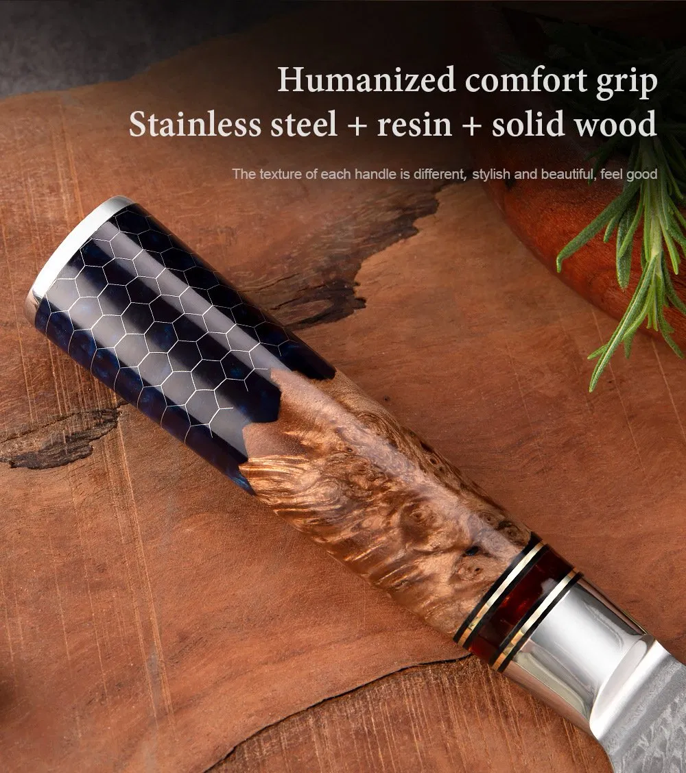 Elegant Blue Resin Damascus Chef's Knife Set for Chefs
