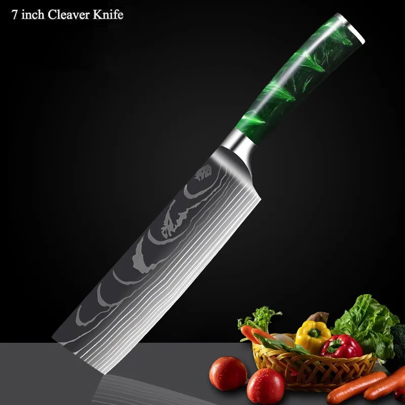 New Collection Damascus Steel Chef Knife Set Santoku Paring Knife Cleaver Knife with Resin 430 Forged Handle (SE-9192)