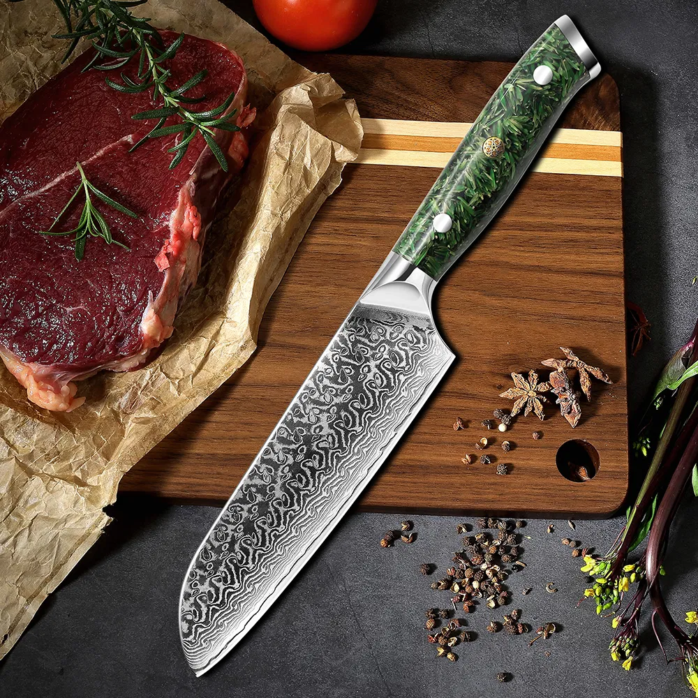 Damascus Santoku Knife 9