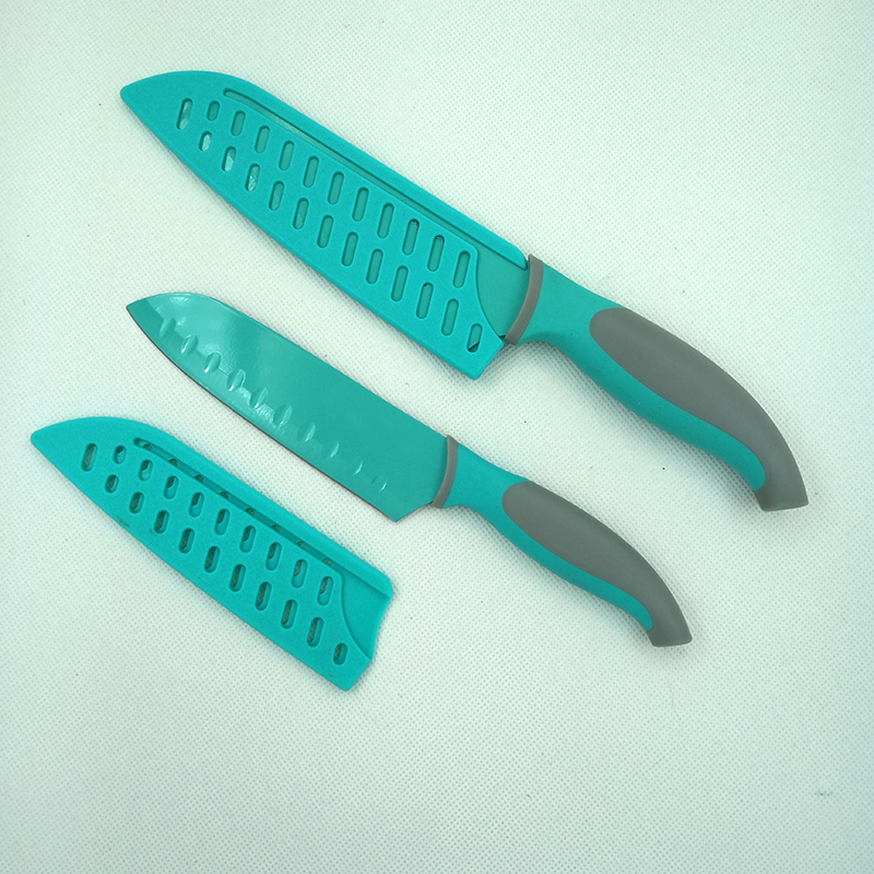 2-PCS Santoku Colored Stainless Steel Kitchen Chef Knife with PP Blade Guard