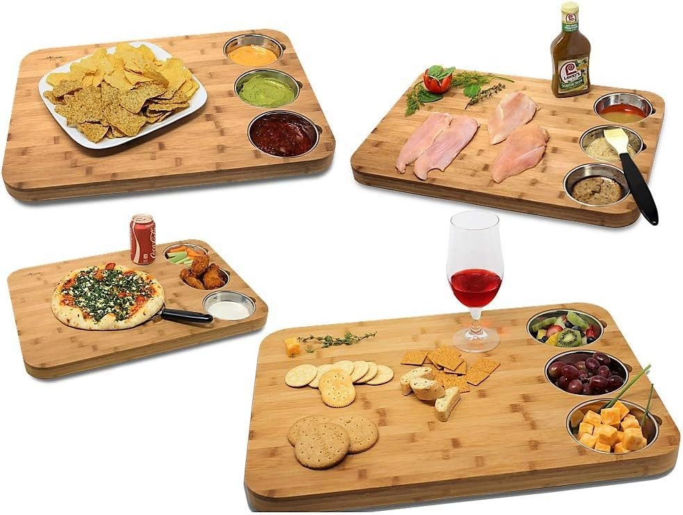 Bamboo Household with Three Bowls, Dishes, Kitchen, Vegetable Cutting, Bamboo Chopping Board