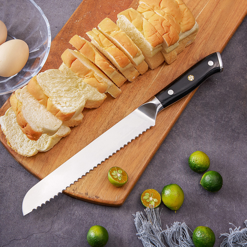 Ds-2917D professional German 1.4116 Stainless Steel 8 Inch Kitchen Bread Knife with Black Color Wood Handle