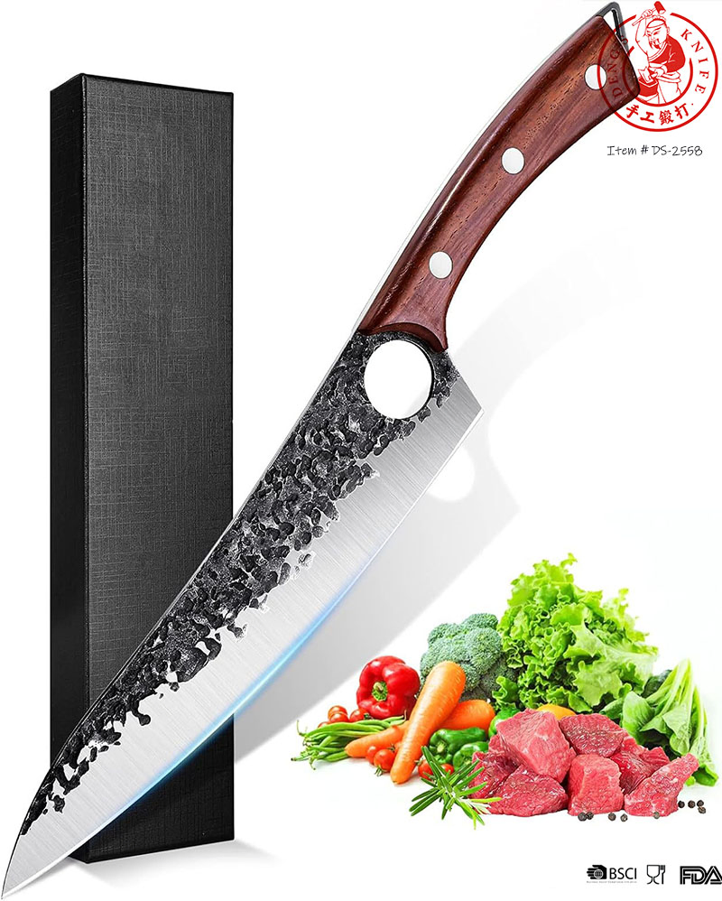Ds-2558 High Carbon Forged Butcher Filet Knife Chef Bread Carving Steak Vegetable Pakka Wood Handle Stainless Steel Butcher Kitchen Knife