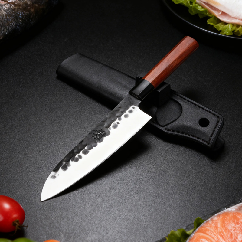 DS-98SFH-SR 7 Inch German Stainless Steel Forged Blade Kitchen Santoku Knife with Ebony Rosewood Handle Japanese Chef Knife