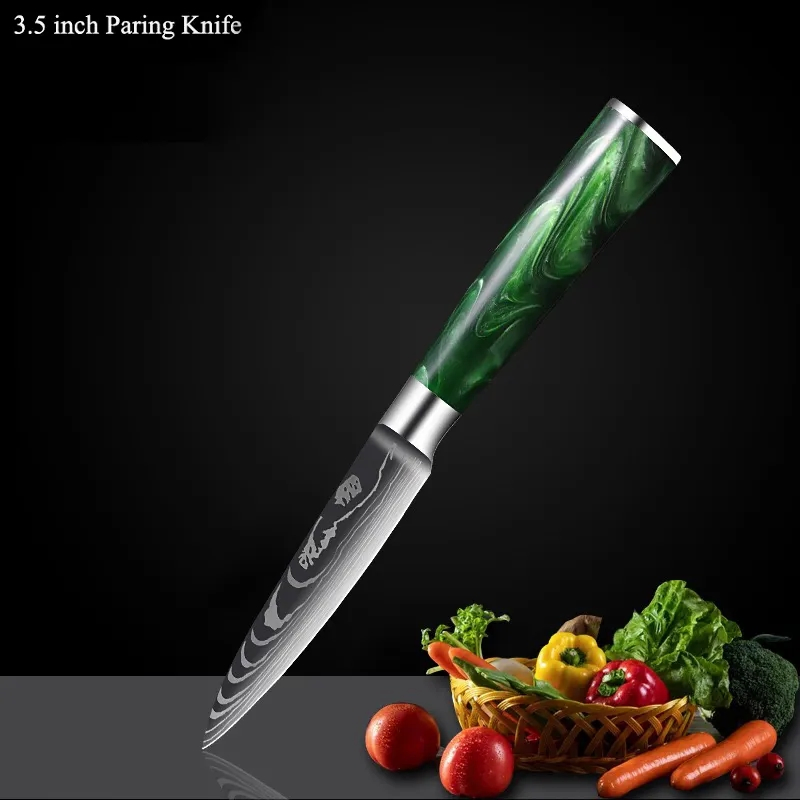 New Collection Damascus Steel Chef Knife Set Santoku Paring Knife Cleaver Knife with Resin 430 Forged Handle (SE-9192)