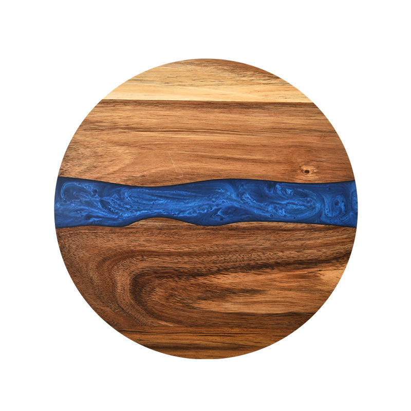 Handmade Acacia Wood and Blue Epoxy Resin Cutting Board Cheese Platter with Handle