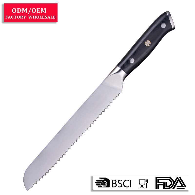 Ds-2917D professional German 1.4116 Stainless Steel 8 Inch Kitchen Bread Knife with Black Color Wood Handle
