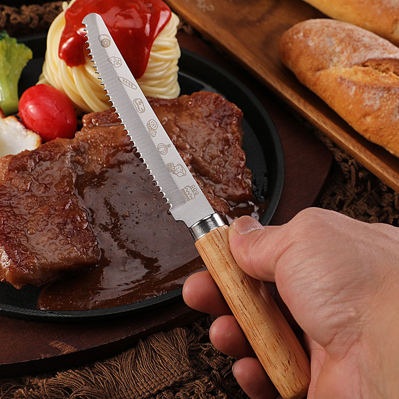 Stainless Steel Bread Knife with Rubber Wood Handle for Baking Kitchen
