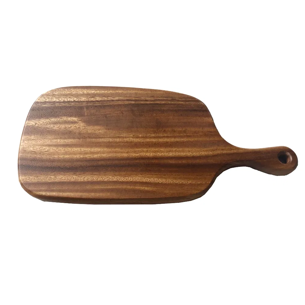 Acacia Large Round Pizza Wooden Cutting Board Block with Handle