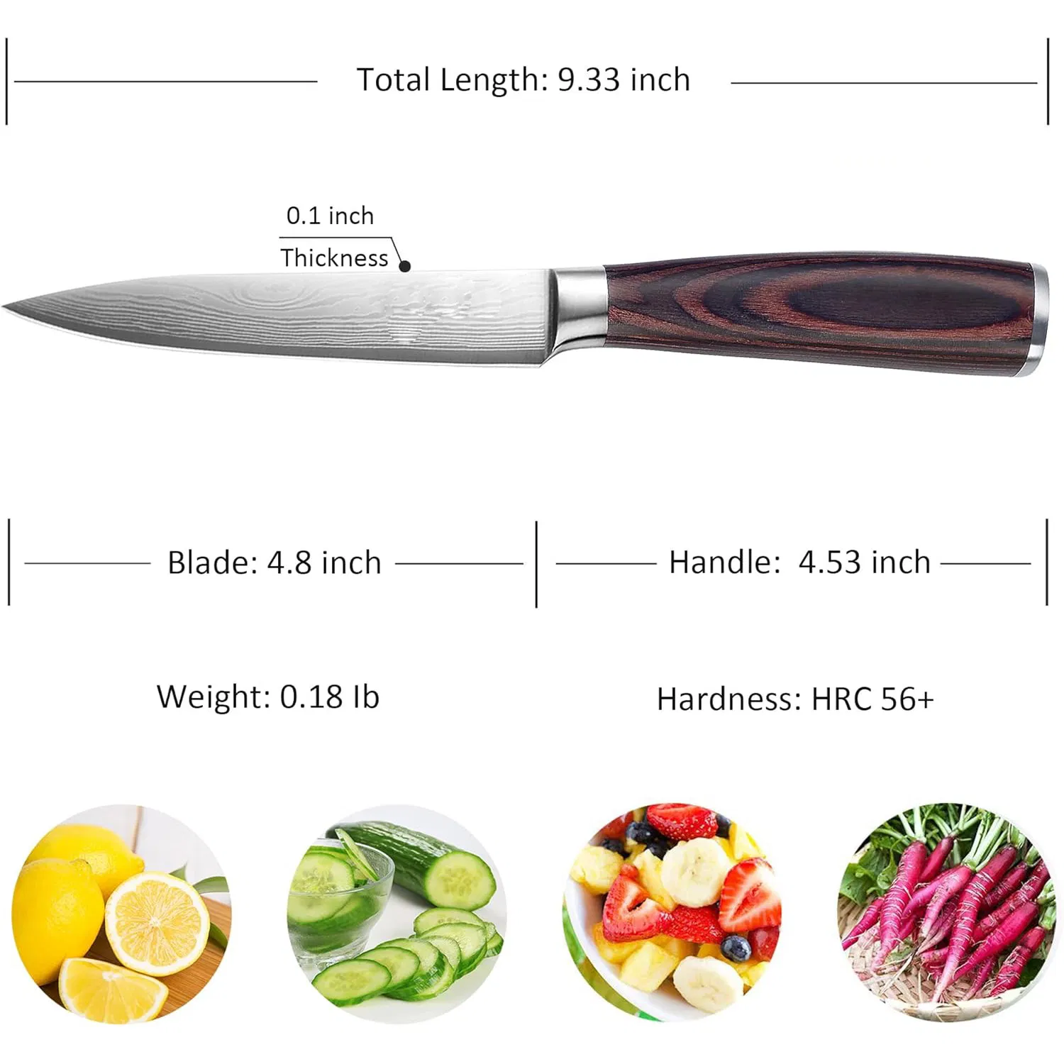 Ds-2963 Utility Knife 5 Inch Chef Knife, Ultra Sharp Stainless Steel Kitchen Knife Multipurpose Paring Knife for Fruit and Vegetable Cutting with Wooden Handle
