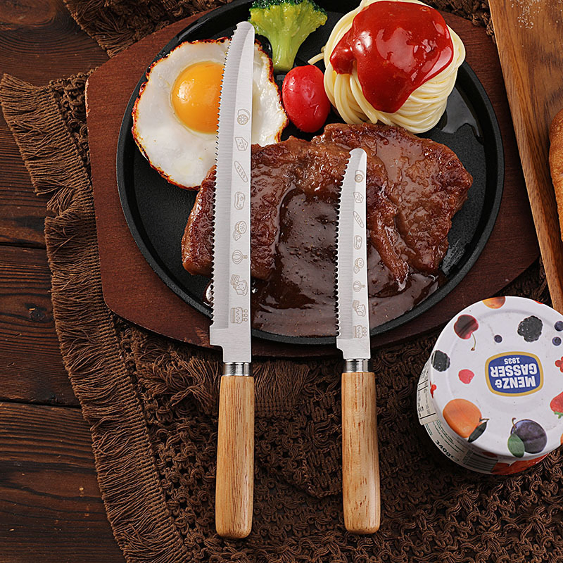 Stainless Steel Bread Knife with Rubber Wood Handle for Baking Kitchen