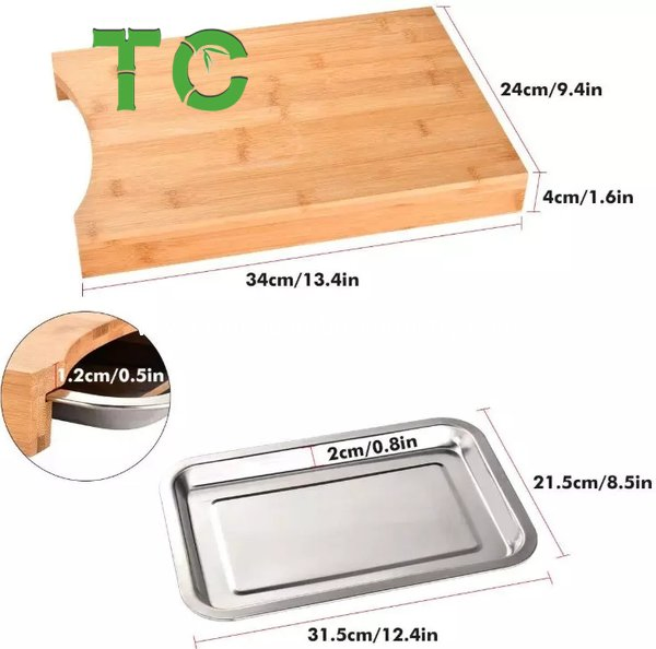 Factory Price Bamboo Cutting Board with Containers Sliding Stainless Steel Tray Chopping Board with Storage Wood Butcher Block Veggie/Cheese Tray