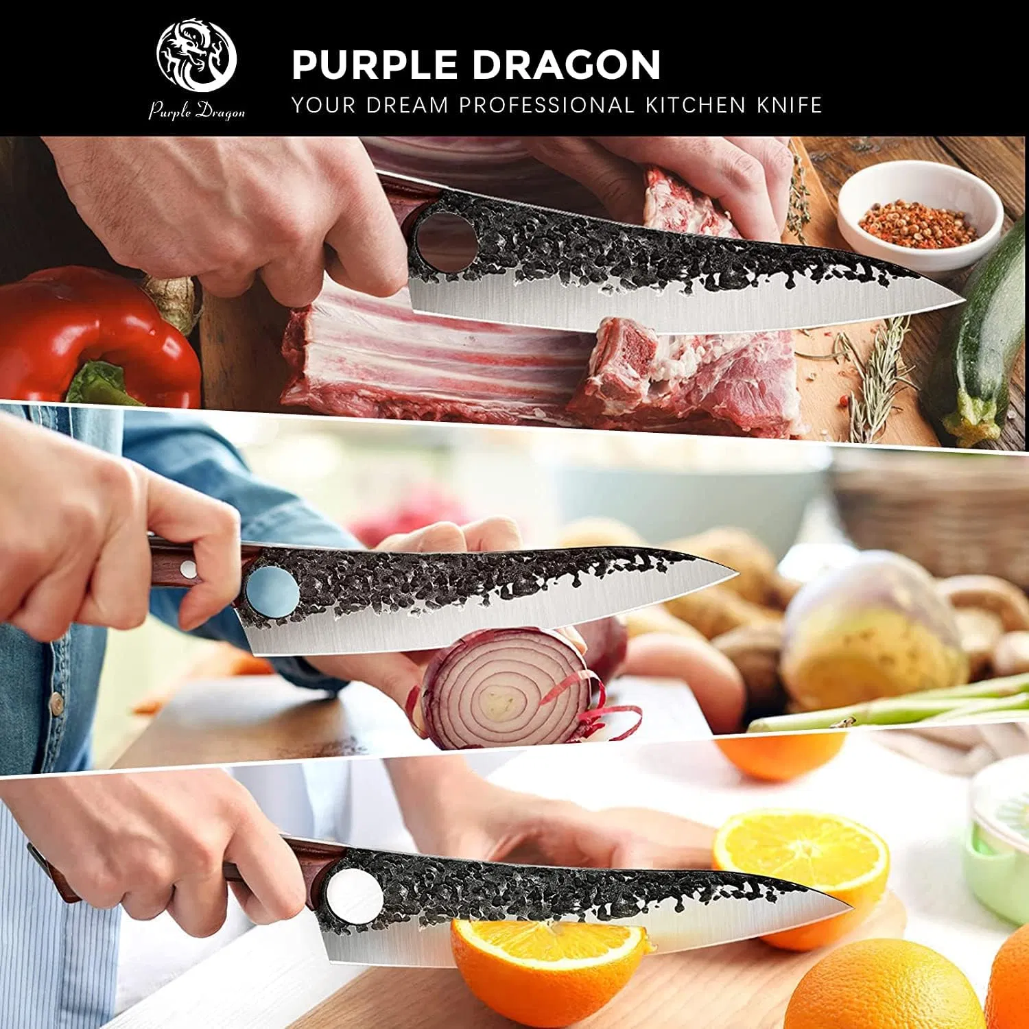 Ds-2558 High Carbon Forged Butcher Filet Knife Chef Bread Carving Steak Vegetable Pakka Wood Handle Stainless Steel Butcher Kitchen Knife